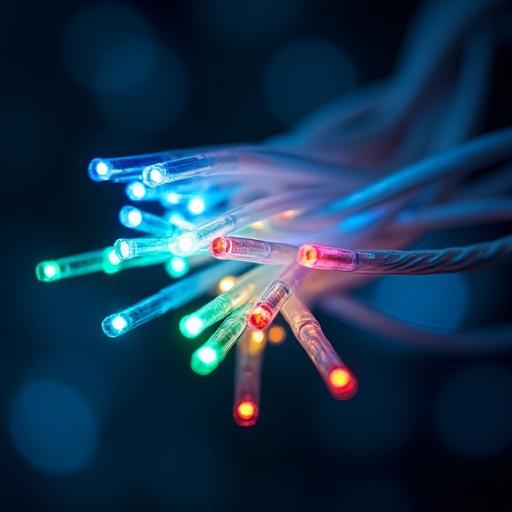 A bundle of glowing fiber optic cables.